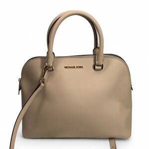 Michael Kors Cindy Large Dome Satchel Oyster Beige Leather Gold-Tone Hardware